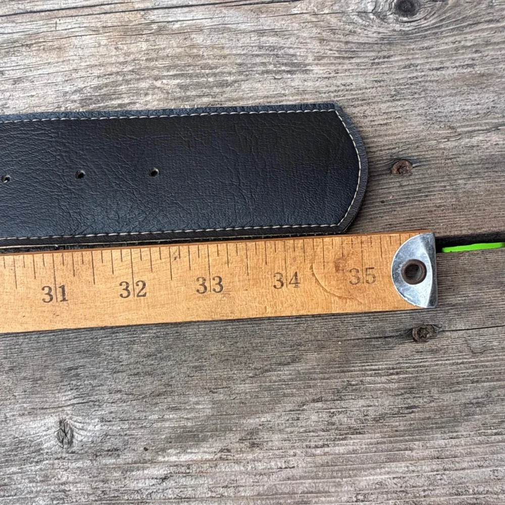 Vintage Wide Black Leather Waist Belt Covered Square Buckle Contrast Stitching